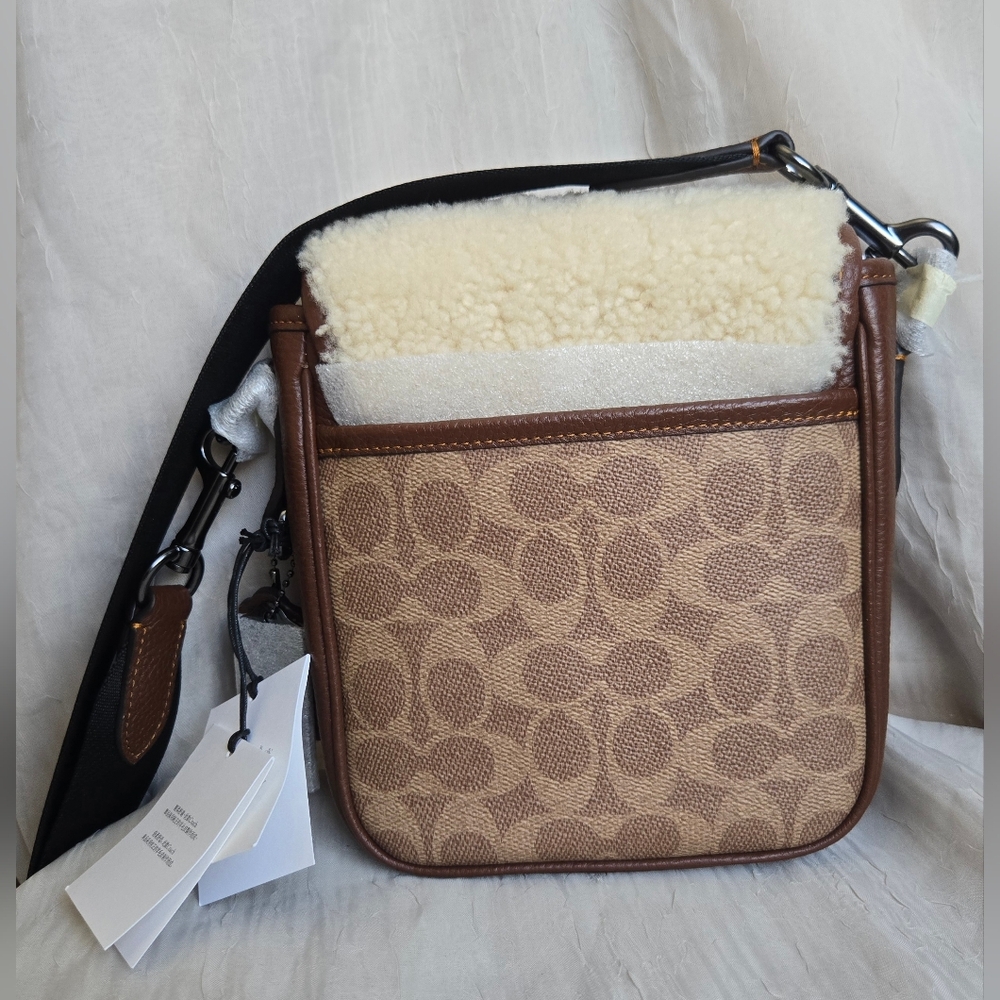 Coach Lucas Crossbody Shearling Bag In Signature Canvas - Picture 2 of 14